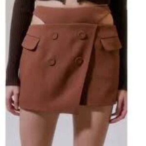 For Love & Lemons Alysa Cutout Mini Button Skort Skirt Brown XS Feminine NEW